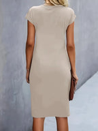 Women's Round Neck Midi Dress – Tailored Waist Day-to-Evening Dress