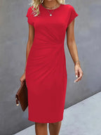 Women's Round Neck Midi Dress – Tailored Waist Day-to-Evening Dress