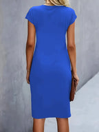 Women's Round Neck Midi Dress – Tailored Waist Day-to-Evening Dress