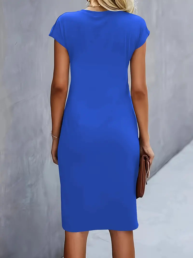 Women's Round Neck Midi Dress – Tailored Waist Day-to-Evening Dress