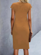 Women's Round Neck Midi Dress – Tailored Waist Day-to-Evening Dress