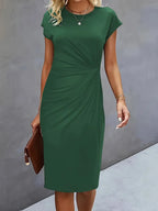 Women's Round Neck Midi Dress – Tailored Waist Day-to-Evening Dress