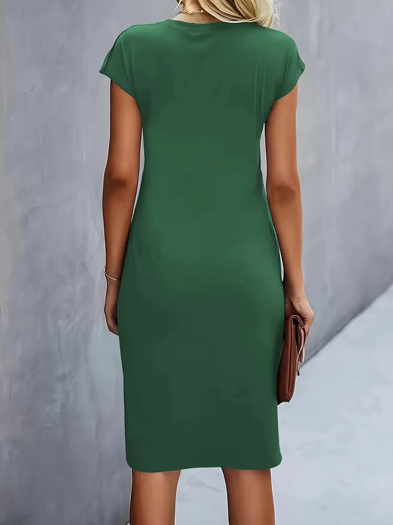 Women's Round Neck Midi Dress – Tailored Waist Day-to-Evening Dress