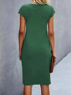 Women's Round Neck Midi Dress – Tailored Waist Day-to-Evening Dress