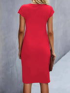Women's Round Neck Midi Dress – Tailored Waist Day-to-Evening Dress