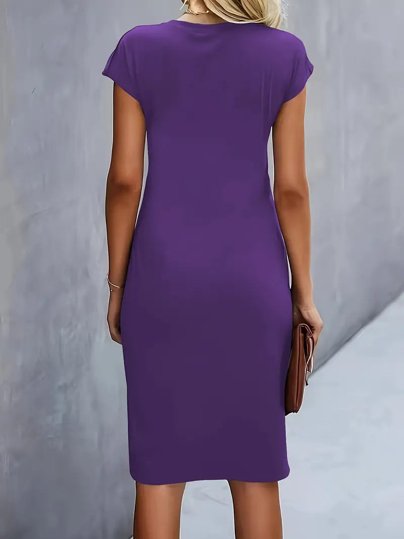 Women's Round Neck Midi Dress – Tailored Waist Day-to-Evening Dress