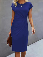 Women's Round Neck Midi Dress – Tailored Waist Day-to-Evening Dress