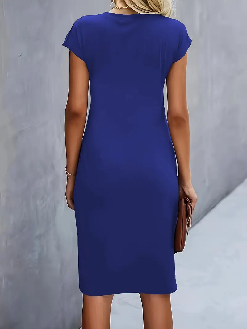 Women's Round Neck Midi Dress – Tailored Waist Day-to-Evening Dress