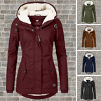 Women's Pleated Hooded Coat – Longline Button Pocket Winter Coat