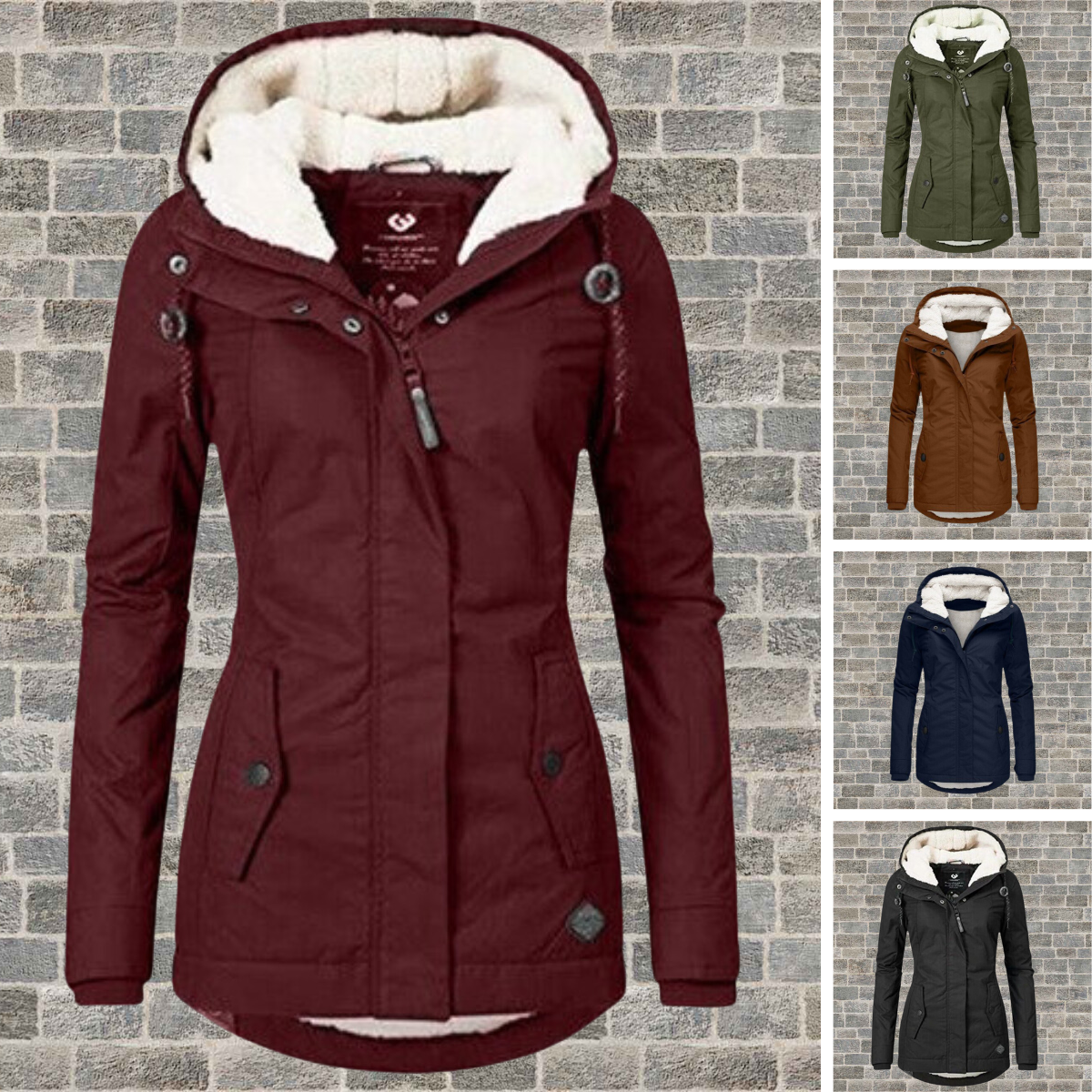 Women's Pleated Hooded Coat – Longline Button Pocket Winter Coat