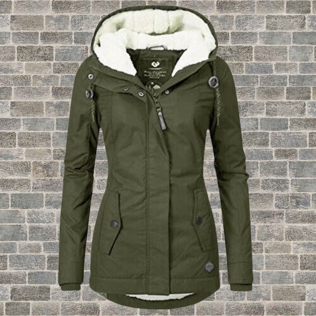 Women's Pleated Hooded Coat – Longline Button Pocket Winter Coat
