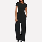 Women's Wide Leg Lounge Set – Ruffle Crop Top Matching Pants Set