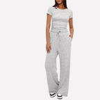 Women's Wide Leg Lounge Set – Ruffle Crop Top Matching Pants Set