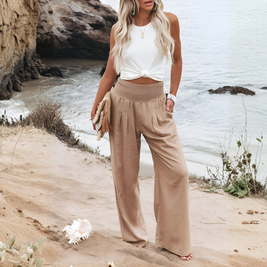 Women's High Waist Palazzo Pants – Wide Leg Elastic Waist Trousers