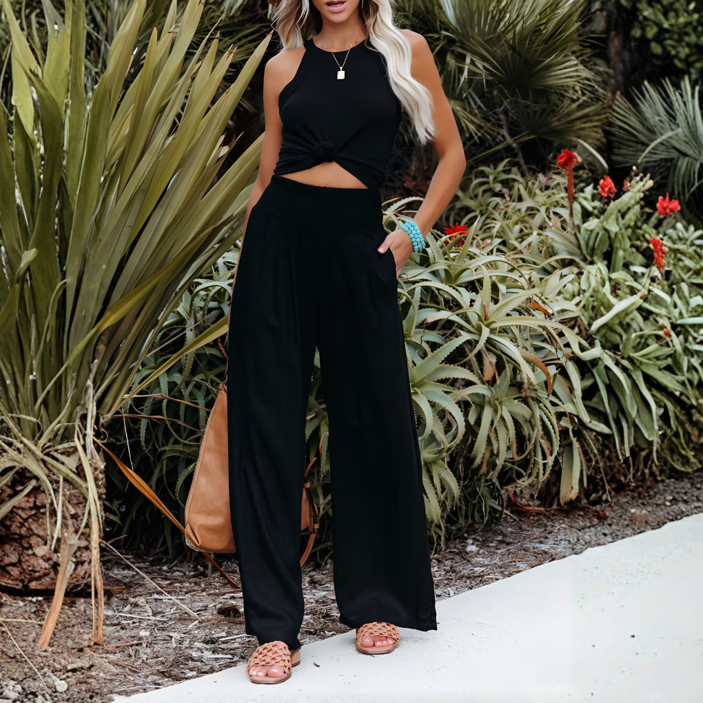Women's High Waist Palazzo Pants – Wide Leg Elastic Waist Trousers