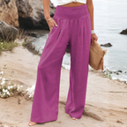 Women's High Waist Palazzo Pants – Wide Leg Elastic Waist Trousers