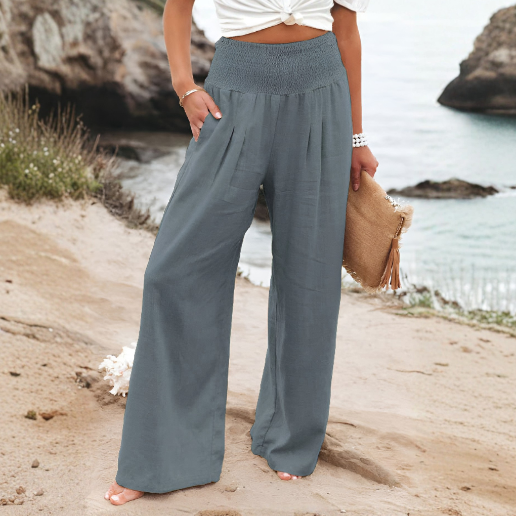 Women's High Waist Palazzo Pants – Wide Leg Elastic Waist Trousers
