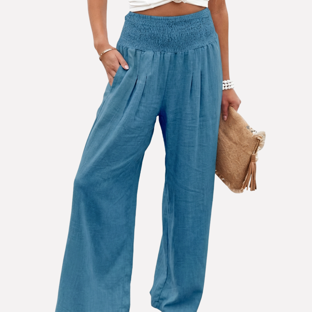 Women's High Waist Palazzo Pants – Wide Leg Elastic Waist Trousers