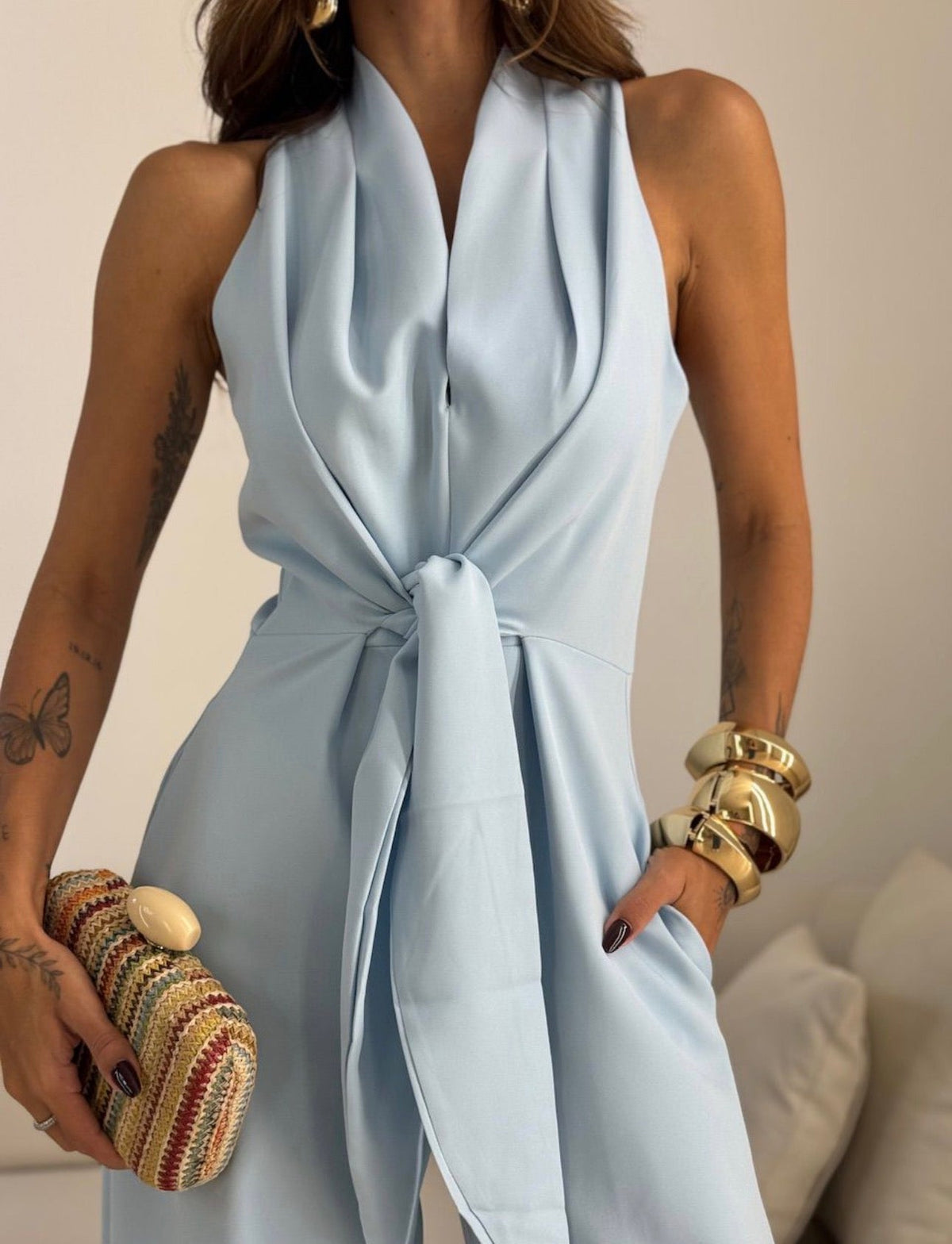Women's Halter Neck Formal Jumpsuit – Flowy Evening Party Jumpsuit