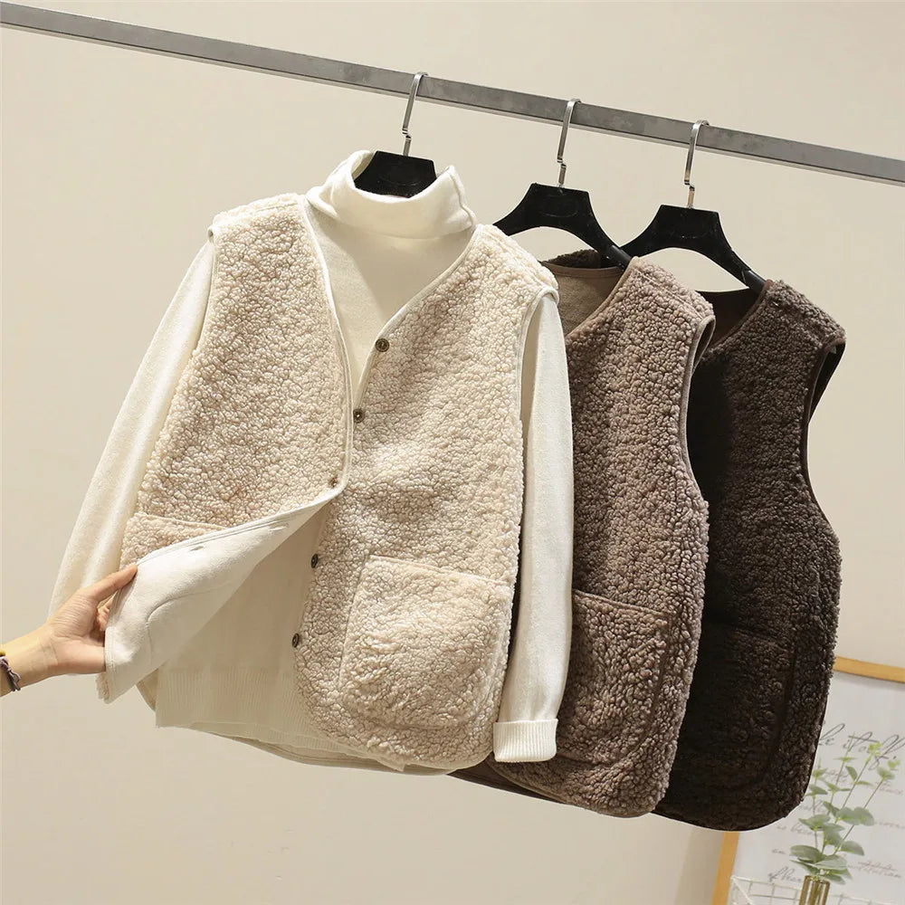 Women's Button Front Gilet – Relaxed Pocket Layering Vest