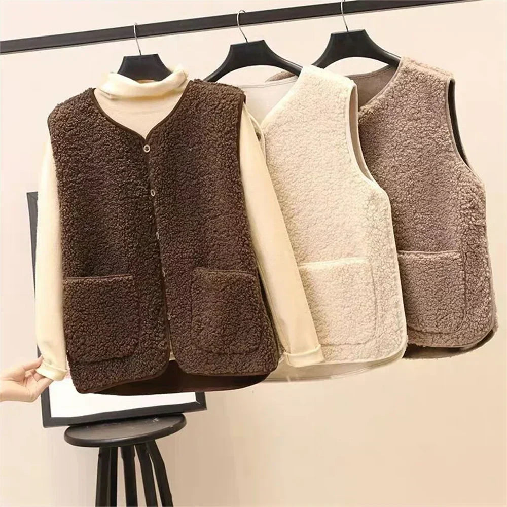 Women's Button Front Gilet – Relaxed Pocket Layering Vest