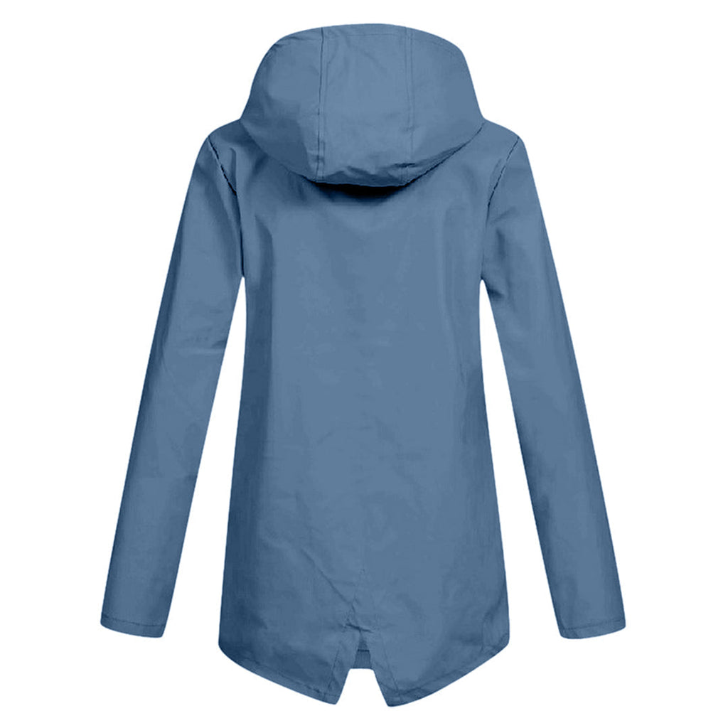 Women's Hooded Mid-Length Jacket – Zip-Up Flap Pocket Outdoor Jacket