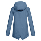 Women's Hooded Mid-Length Jacket – Zip-Up Flap Pocket Outdoor Jacket
