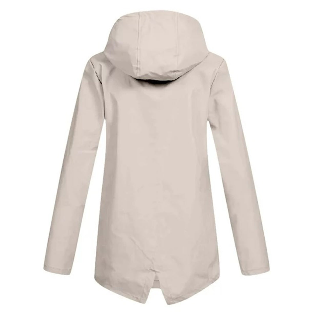 Women's Hooded Mid-Length Jacket – Zip-Up Flap Pocket Outdoor Jacket