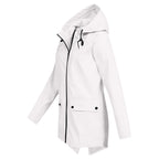 Women's Hooded Mid-Length Jacket – Zip-Up Flap Pocket Outdoor Jacket