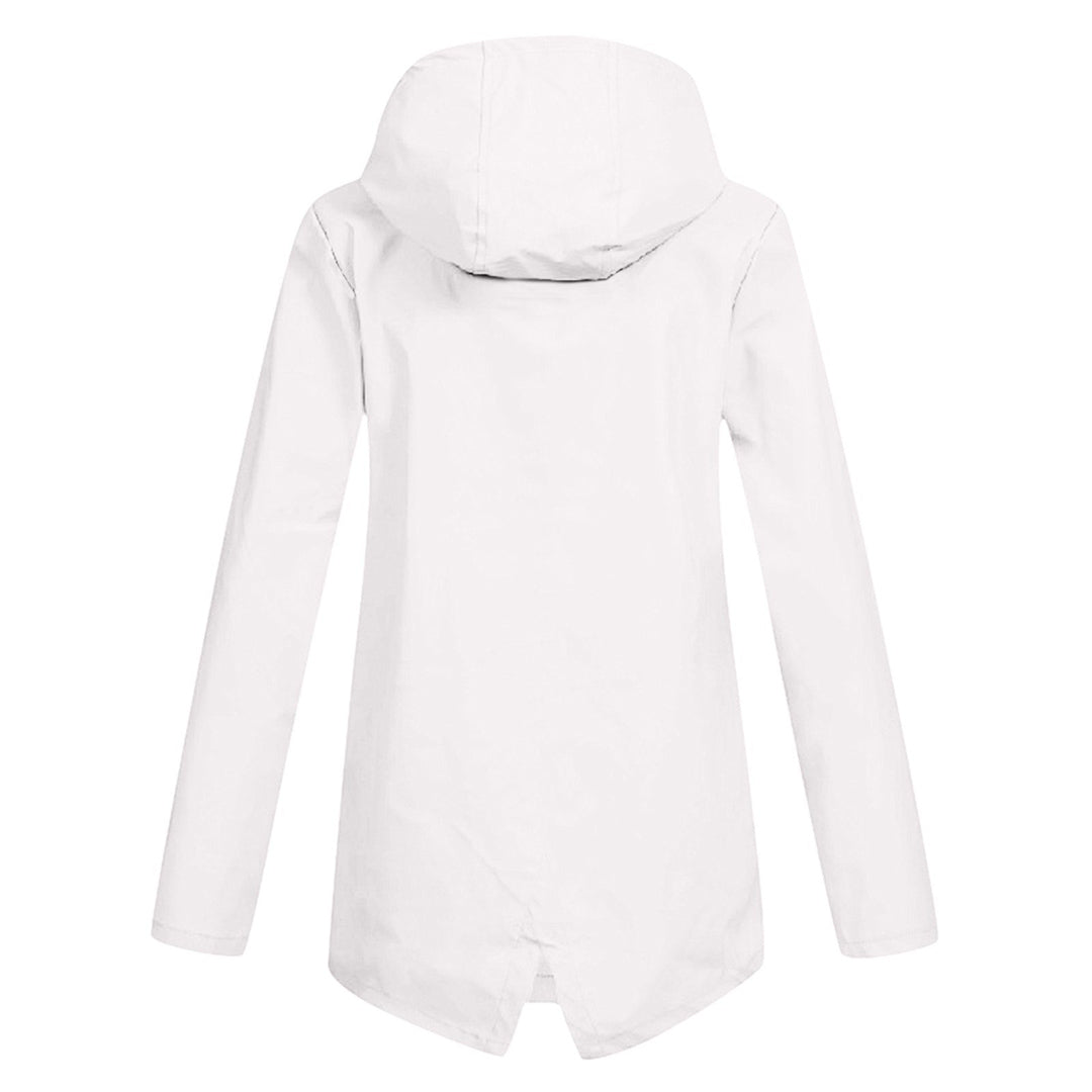 Women's Hooded Mid-Length Jacket – Zip-Up Flap Pocket Outdoor Jacket