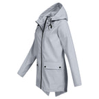 Women's Hooded Mid-Length Jacket – Zip-Up Flap Pocket Outdoor Jacket
