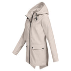 Women's Hooded Mid-Length Jacket – Zip-Up Flap Pocket Outdoor Jacket
