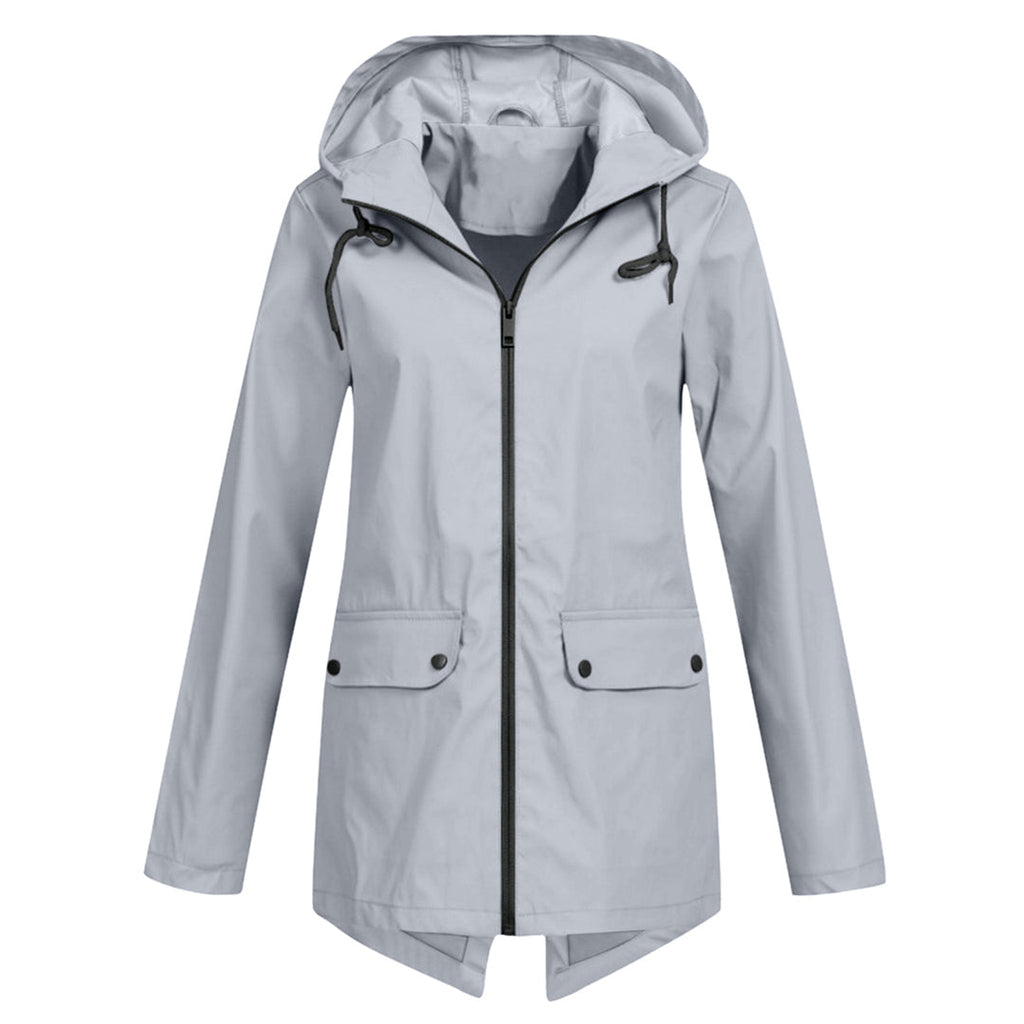 Women's Hooded Mid-Length Jacket – Zip-Up Flap Pocket Outdoor Jacket