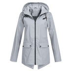 Women's Hooded Mid-Length Jacket – Zip-Up Flap Pocket Outdoor Jacket