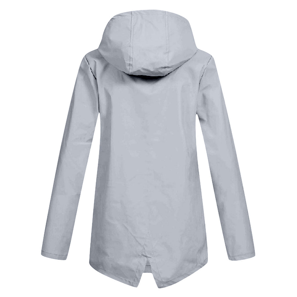 Women's Hooded Mid-Length Jacket – Zip-Up Flap Pocket Outdoor Jacket