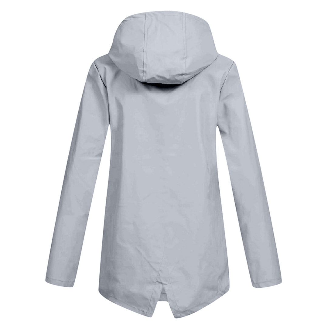 Women's Hooded Mid-Length Jacket – Zip-Up Flap Pocket Outdoor Jacket