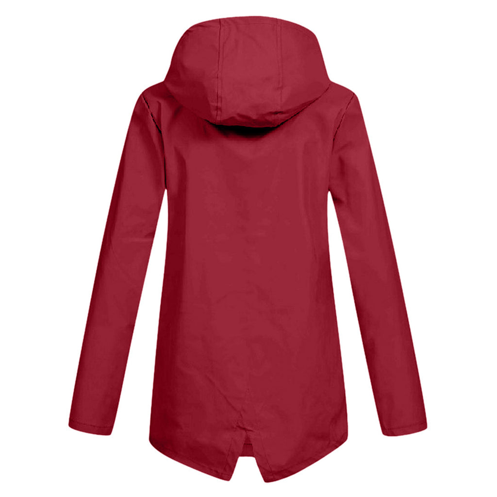 Women's Hooded Mid-Length Jacket – Zip-Up Flap Pocket Outdoor Jacket
