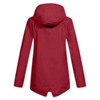 Women's Hooded Mid-Length Jacket – Zip-Up Flap Pocket Outdoor Jacket