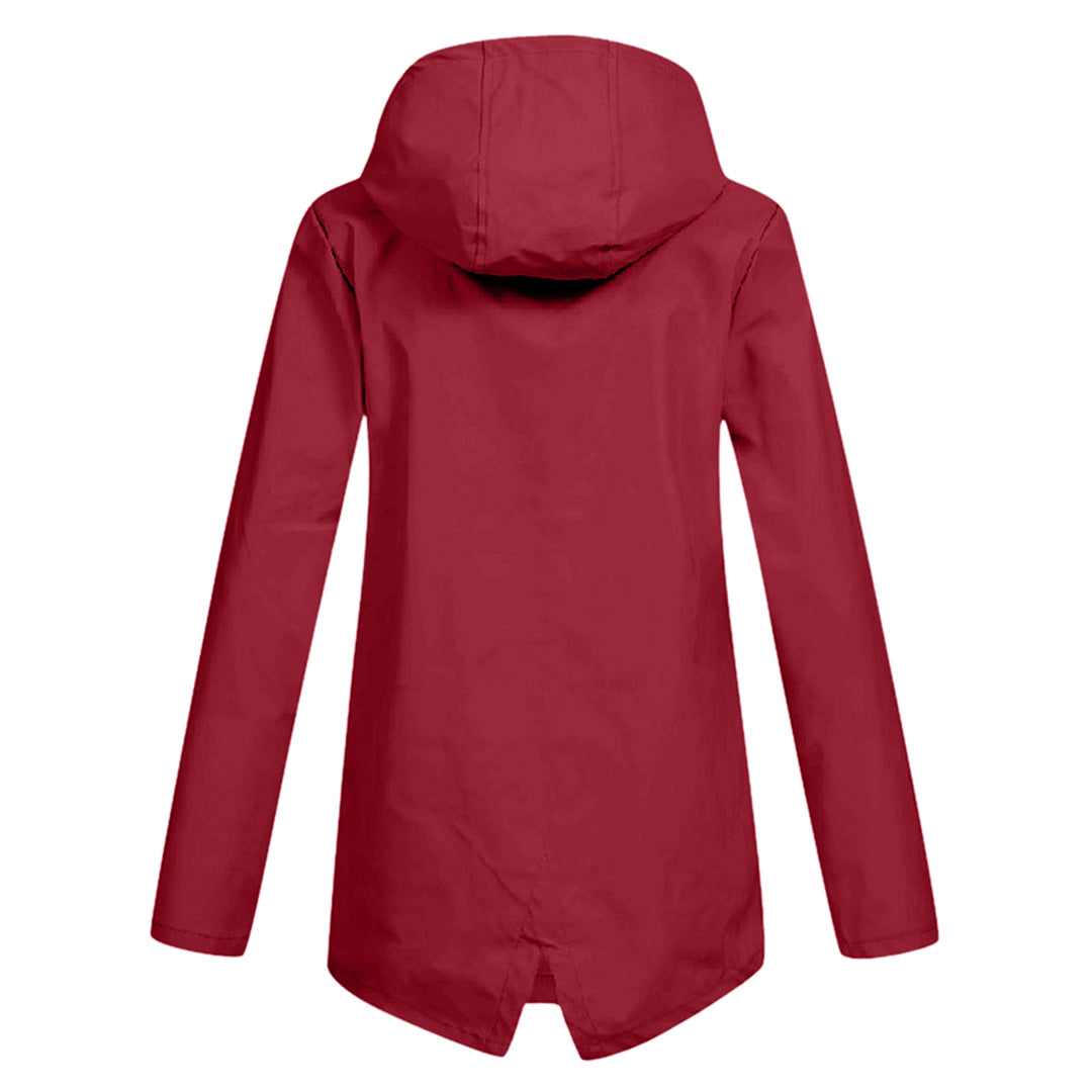 Women's Hooded Mid-Length Jacket – Zip-Up Flap Pocket Outdoor Jacket