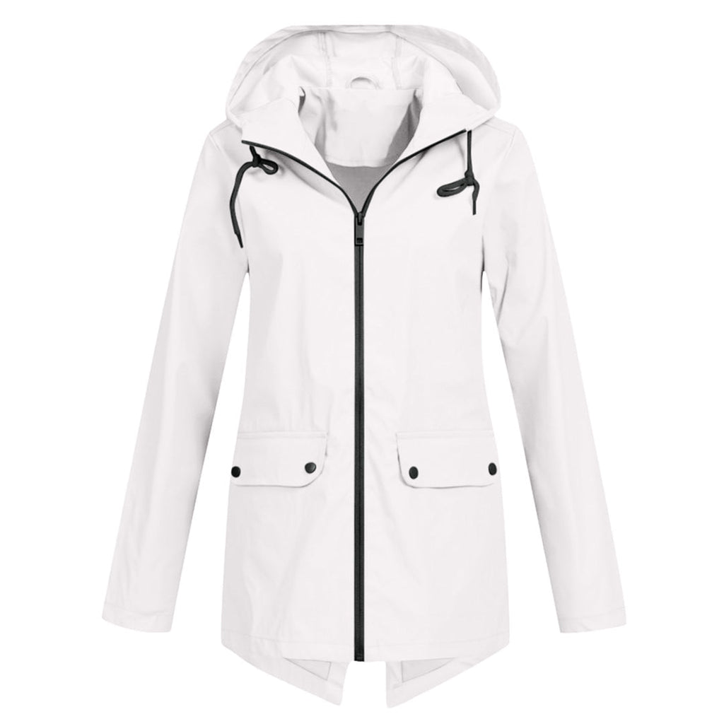 Women's Hooded Mid-Length Jacket – Zip-Up Flap Pocket Outdoor Jacket