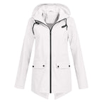 Women's Hooded Mid-Length Jacket – Zip-Up Flap Pocket Outdoor Jacket