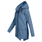 Women's Hooded Mid-Length Jacket – Zip-Up Flap Pocket Outdoor Jacket