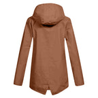 Women's Hooded Mid-Length Jacket – Zip-Up Flap Pocket Outdoor Jacket