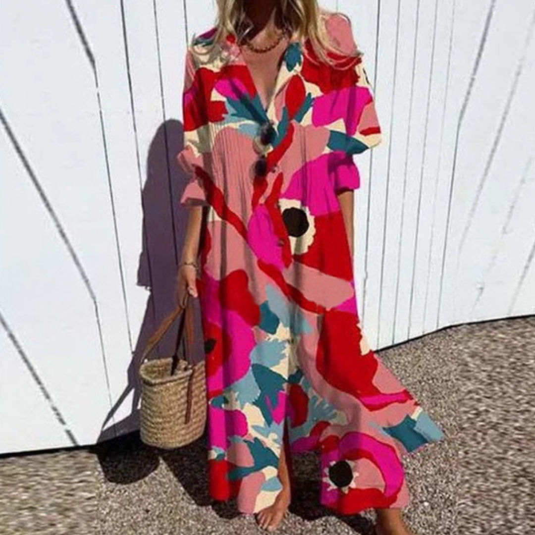 Women's Floral Print Maxi Dress – Pocket Flowy Summer Dress