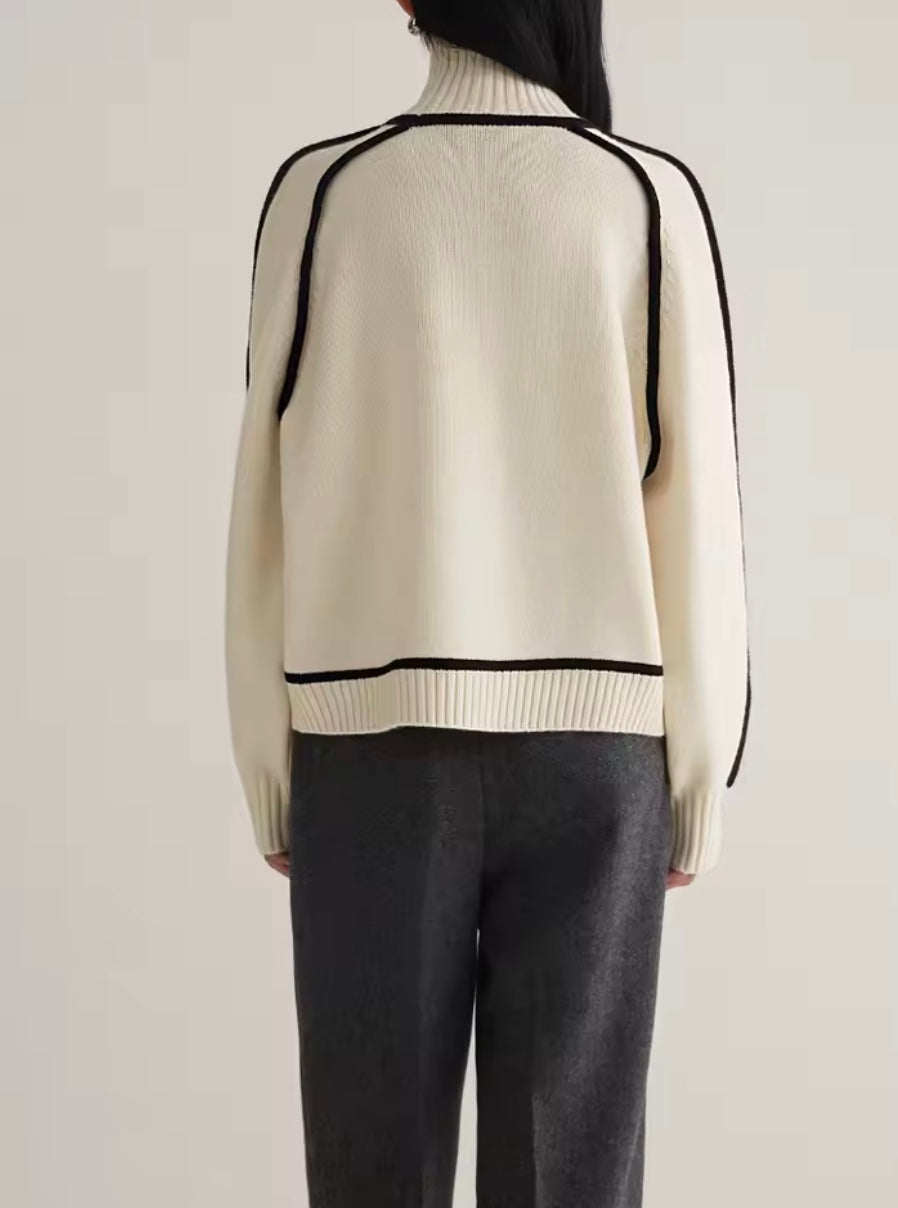 Women's Colorblock Turtleneck Sweater – Contrast High Neck Knit Pullover