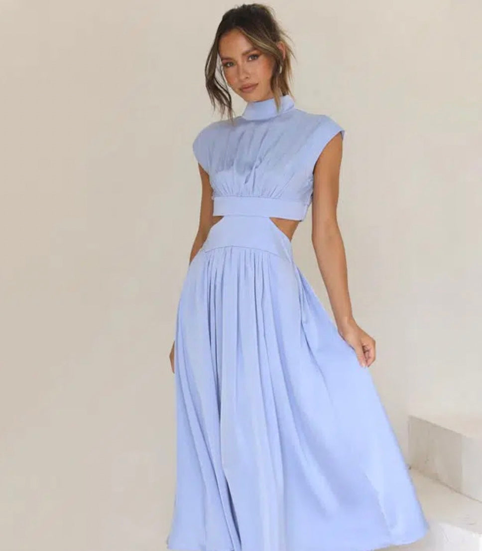 Women's Cutout Maxi Dress – Mock Neck Sleeveless Long Dress
