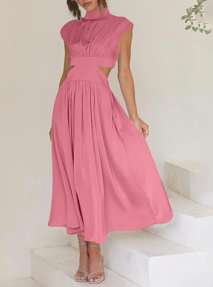 Women's Cutout Maxi Dress – Mock Neck Sleeveless Long Dress