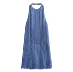 Women's Fringe Dress – Open Back Blue Party Dress