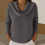 Women's Waffle Knit Sweater – Waterfall Neck Relaxed Pullover