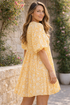 Women's Floral Puff Sleeve Mini Dress – Ruffle Summer Dress